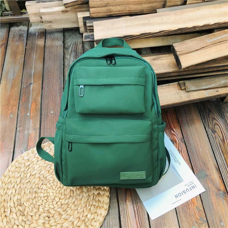 Waterproof Nylon Backpack for Women Multi Pocket Travel Backpacks Female School Bag for Teenage Girls Book Mochilas: Green