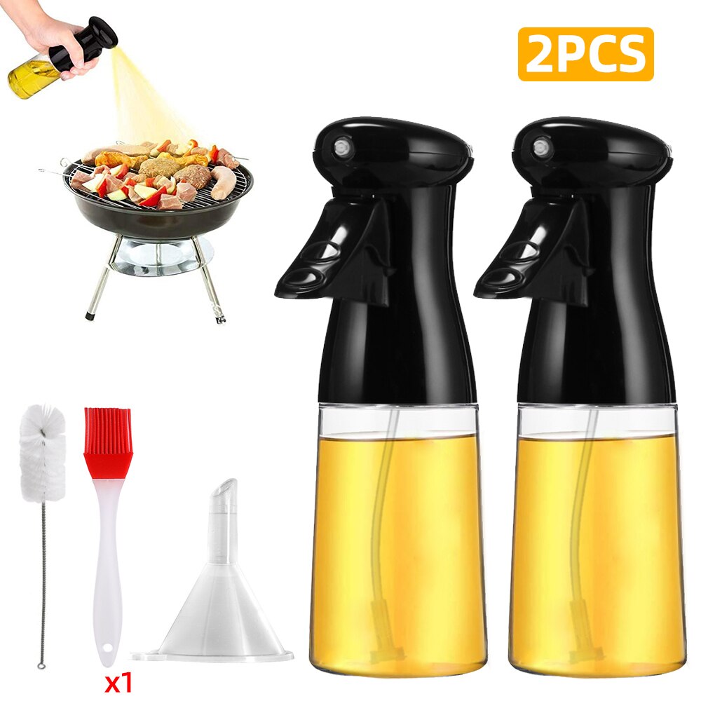 210ml Oil Spray Bottle Kitchen Oil Bottle Cooking Baking Vinegar Mist Sprayer Barbecue Dispenser Bottle Set Grilling Roasting: 2 Pcs Black Set