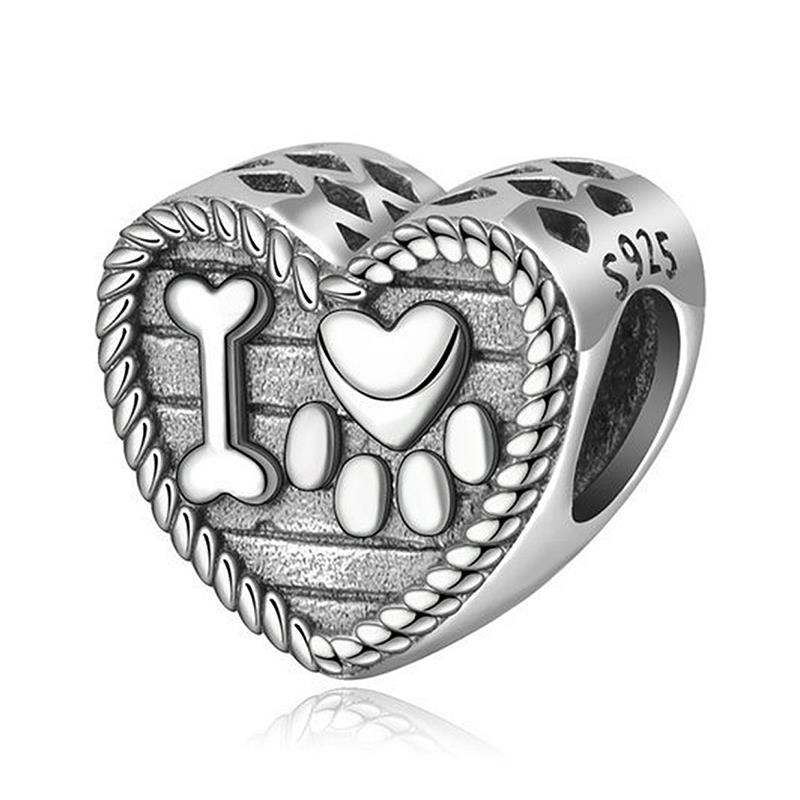 DALARAN 925 Sterling Silver Charm Bead Love Pets Dog Cat Paw Print Koala Pig Charms Fit Bracelets Women DIY Jewelry: 925 silver Footprint