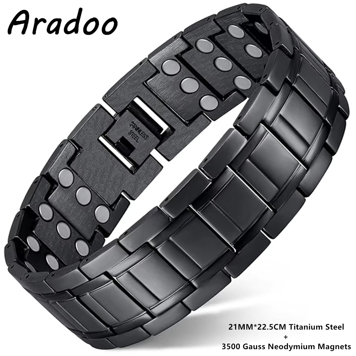 ARADOO koperen armband voor heren titanium staal 3x sterkte magnetische premium vouwsluiting armbanden: Gerhodineerd