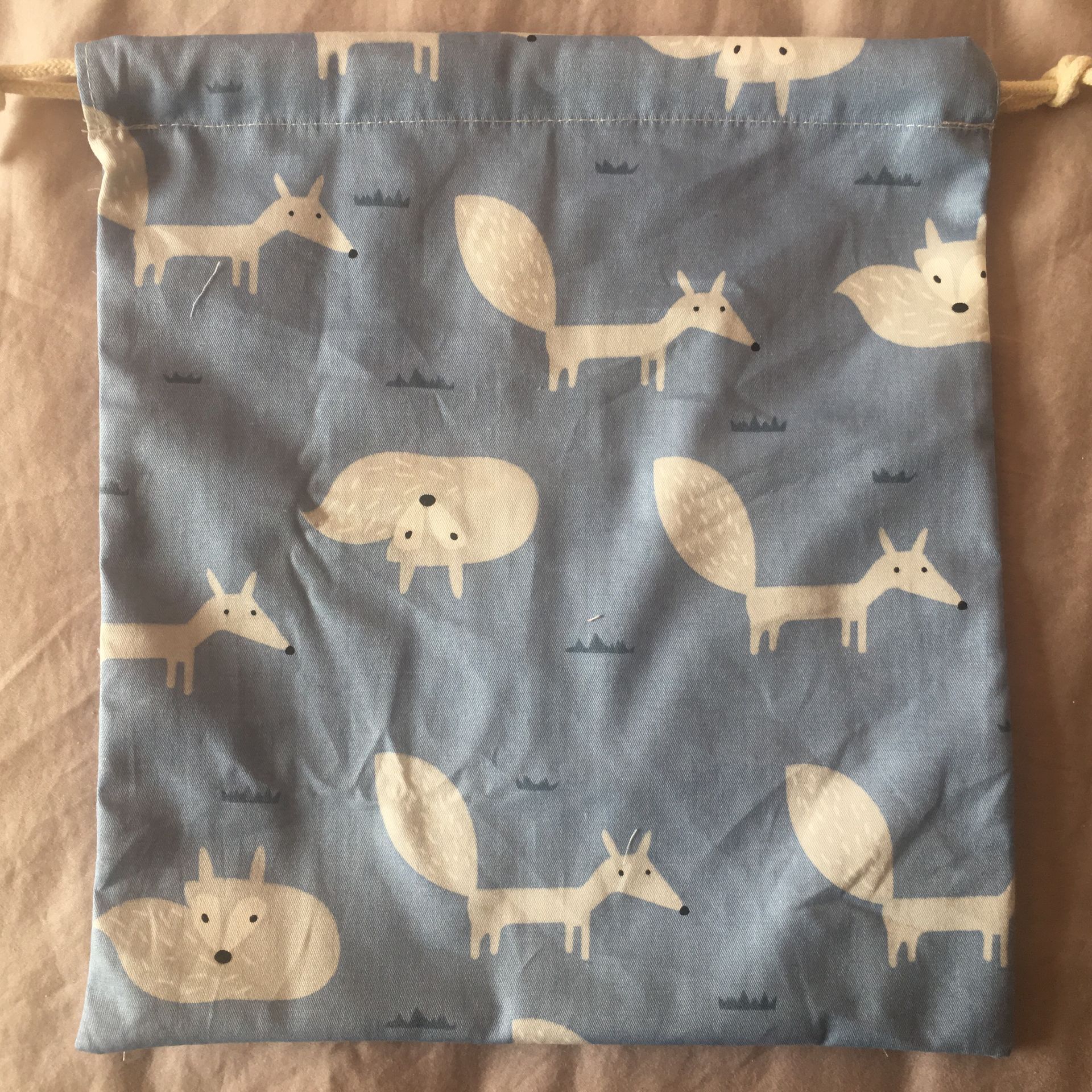 Pochette à cordon en coton maison organisée sac de fête Animal renard bleu 20312c