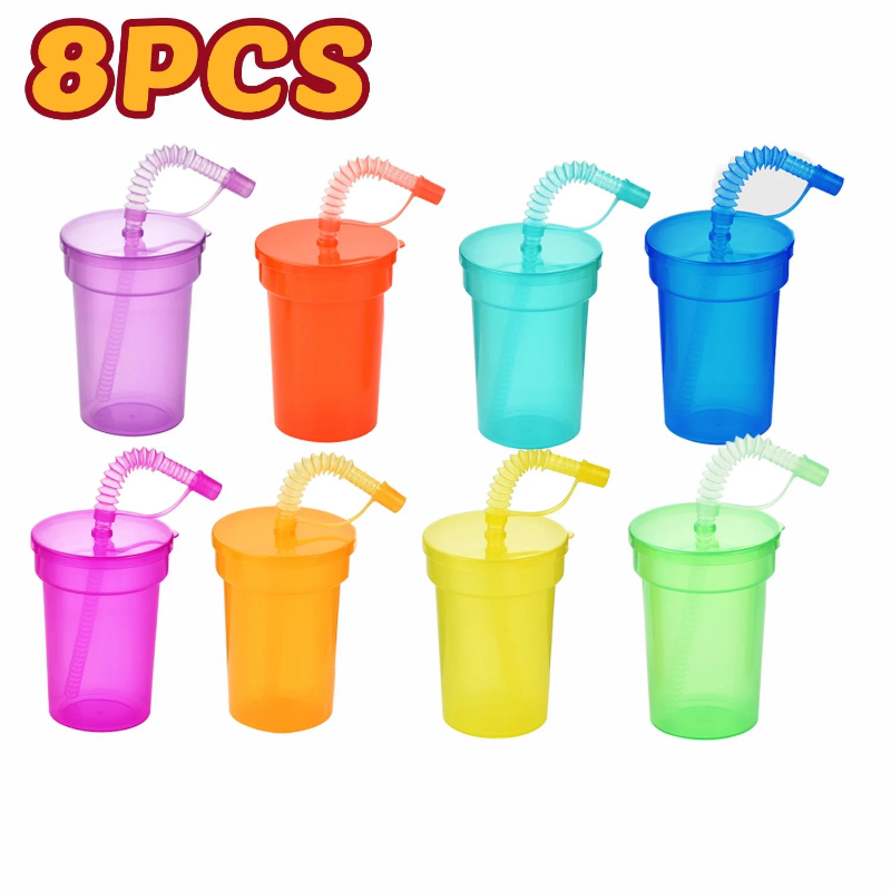 8/16/24pcs Neon Sipper Cups, Spill-Proof Cups with Lids and Straws - Ideal for School Events, Themed Parties, and Birthday Party: SKY BLUE