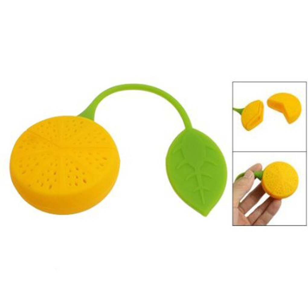 Lemon Vormige Siliconen Geperforeerde Theezeefje Filter Zetgroep Oranje Groen