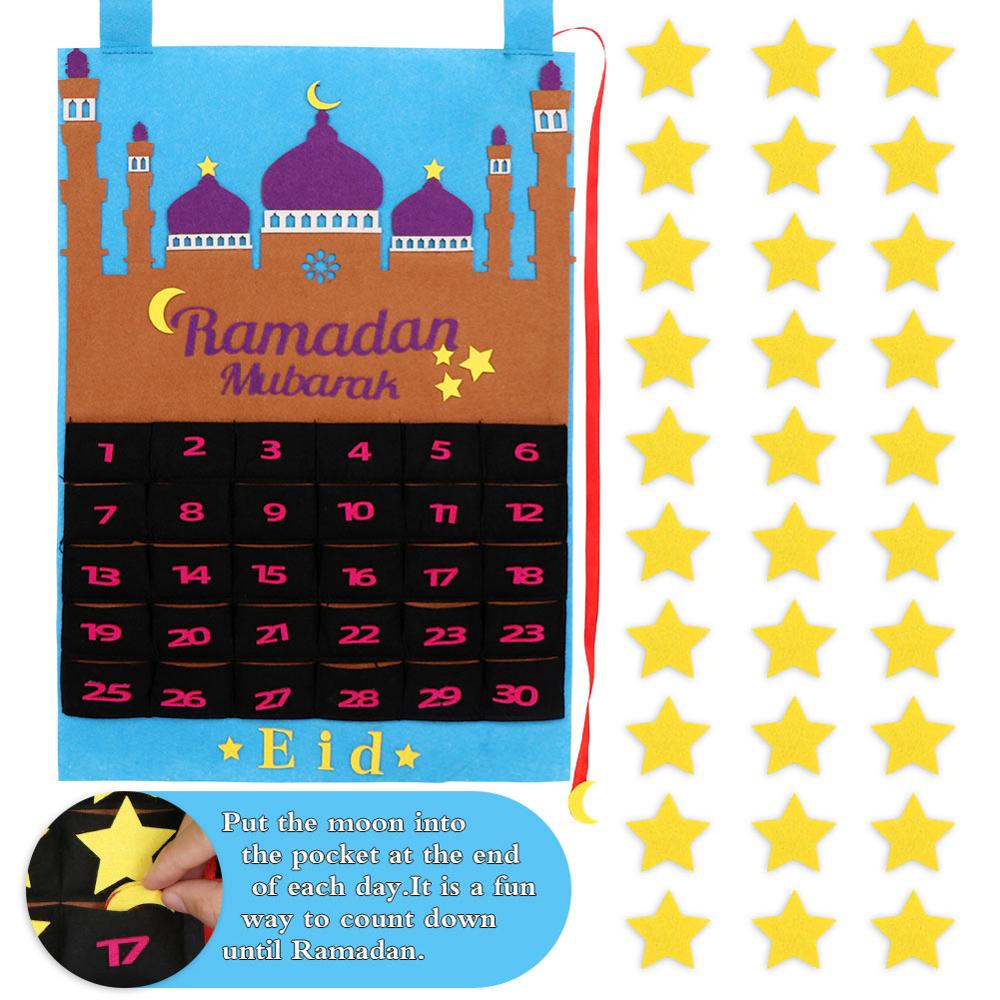 Ourwarm eid mubarak diy filt ramadan-kalender med lomme til børn nedtællingskalender muslimsk balram festindretningsartikler