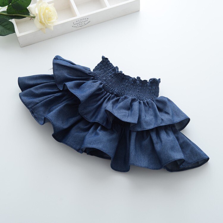 Sommer søde piger tynd denim lagdelt nederdel børn blød ensfarvet sød all-match culottes delte nederdele