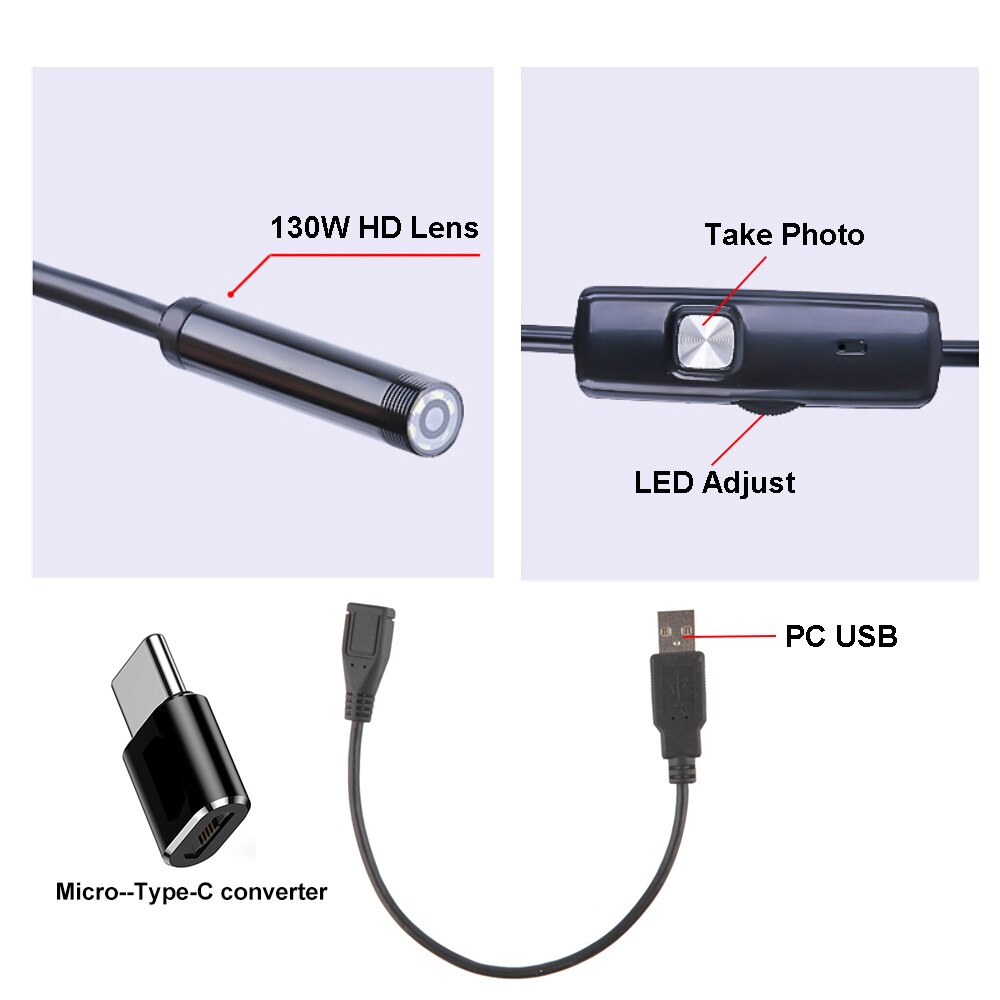 7.0mm Type-c Android USB Endoscope Camera Hard Cable PC Android Phone Endoscope Pipe Type C Endoscope Inspection Mini Camera