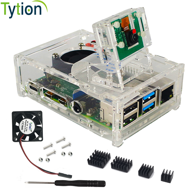 Raspberry Pi 4 B Case Supporting Camera Installation With Heatsinks + Camera Case Holder + Cooling Fan + Acrylic Case+Camera: GRAY