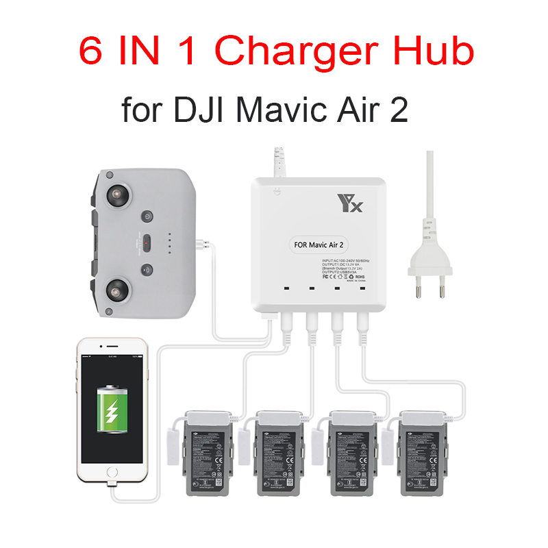 Voor Mavic Air 2 /2S Drone 6 In 1 Batterij Oplader Met Usb-poort Afstandsbediening Opladen Hub intelligente Multi Oplader Accessoire