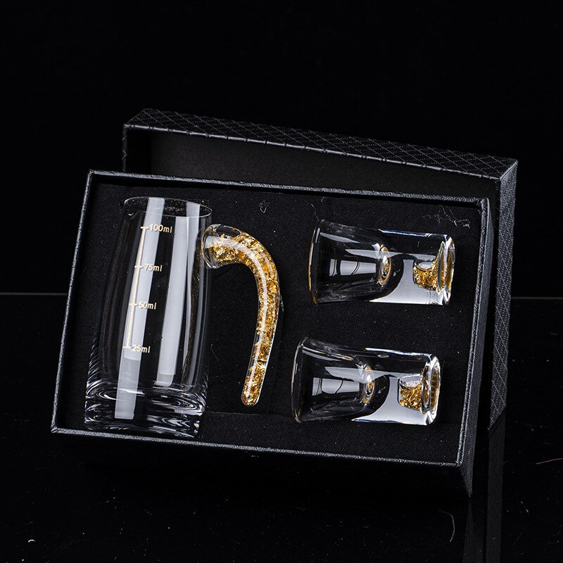 Baijiu – ensemble de tasses à vin avec feuille d'or, verre en cristal de , verre solide, ensemble de verres à vin de style chinois, ensemble de verres à vin: A02 suit