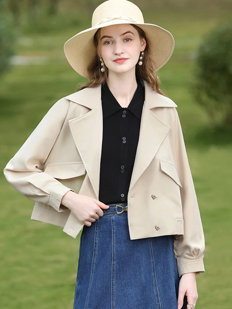 Ich glaube Ihnen Aprikose England Stil Frauen Trenchcoat 2024 Herbst neue schöNe Trend ige Basic gerade kurze Graben cwt245474a