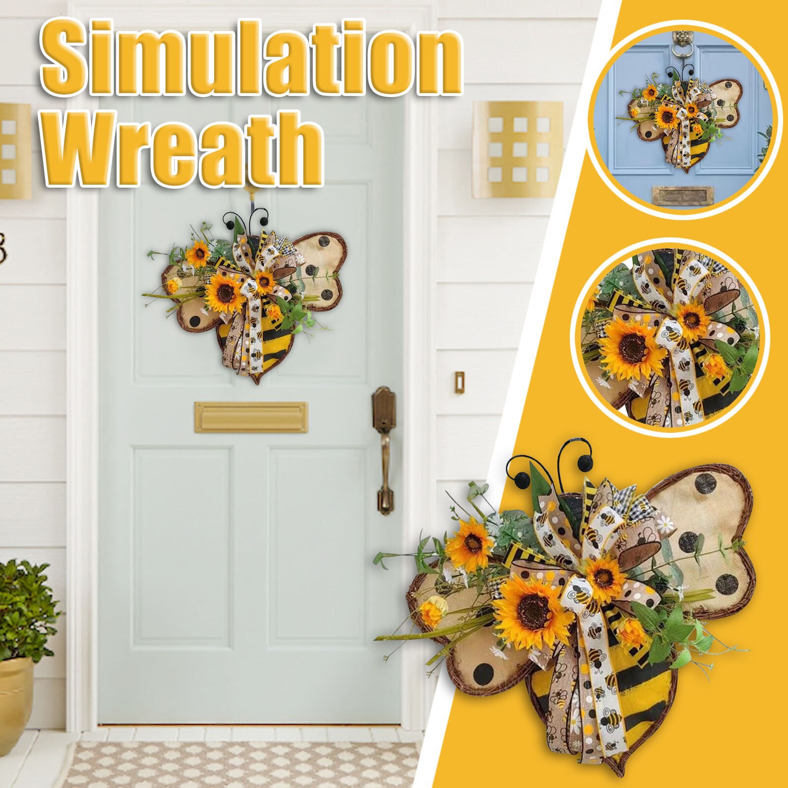 4 # Simulatie Leaf Bee Sunflowerwreath Kunstmatige Krans Opknoping Hangers Bruiloft Deur Ornamenten Moederdag Krans Mariage