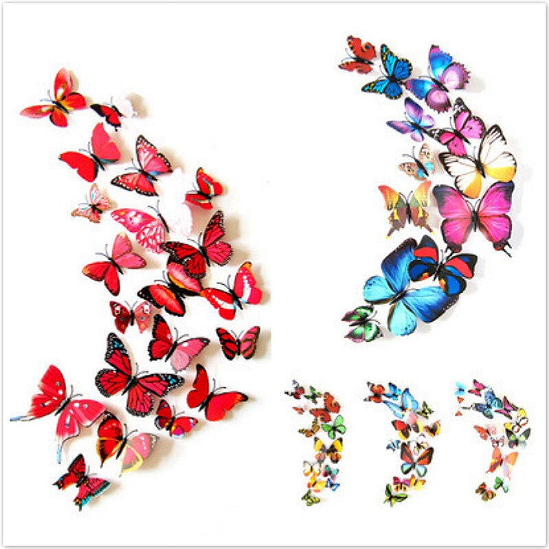 12 stuks bloemen vlinder diy decoratie stickers kinderen diy knutsel thuis feest decoratie kamer muurkunst