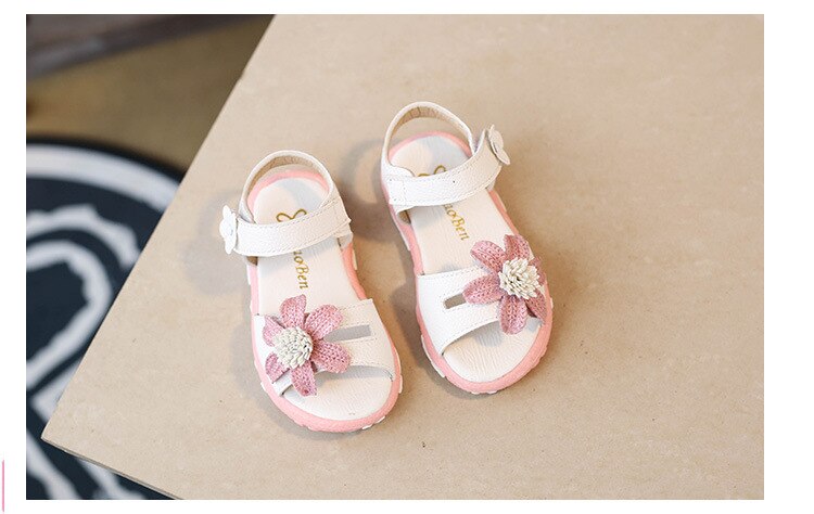 Smuk blomst baby pige sommer sandaler børn bløde flade prinsesse børne strandsko til lille pige 1 2 3 4 5 6 år gammel: Hvid / 11