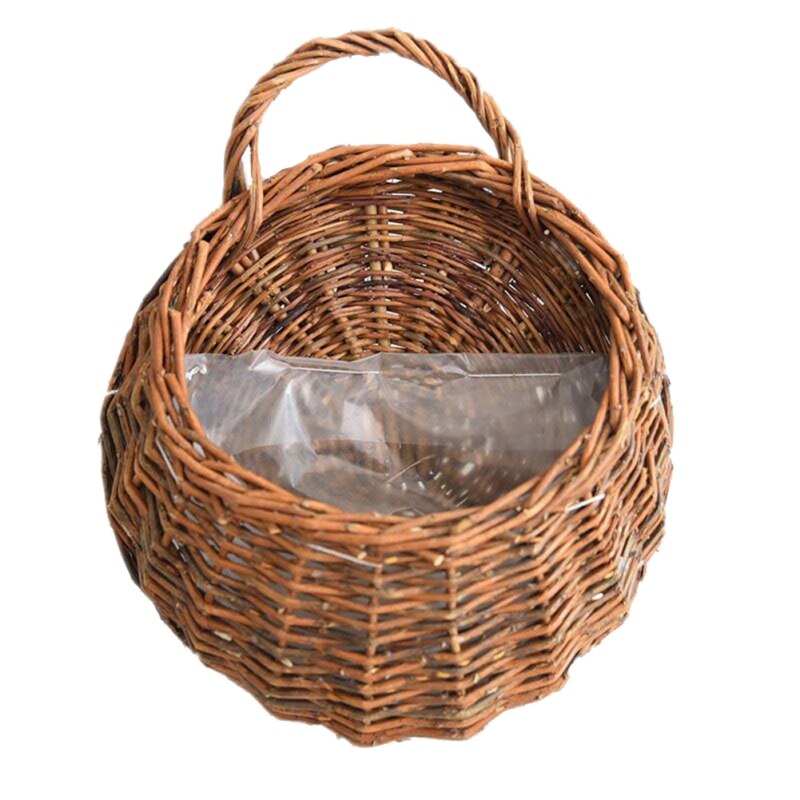 Wicker Rattan Flower Basket Hanging Vine Pot Planter Hanging Vase Container Wall Plant Basket For Garden: AM
