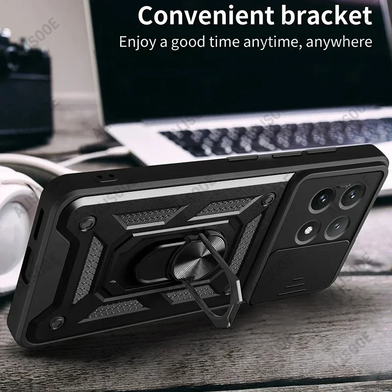 Funda For POCO X7 Pro / X6 Pro 5G Case Armor Slide Camera Lens Protection Cover for Xiaomi POCO X6 5G Ring Stand Shockproof Capa