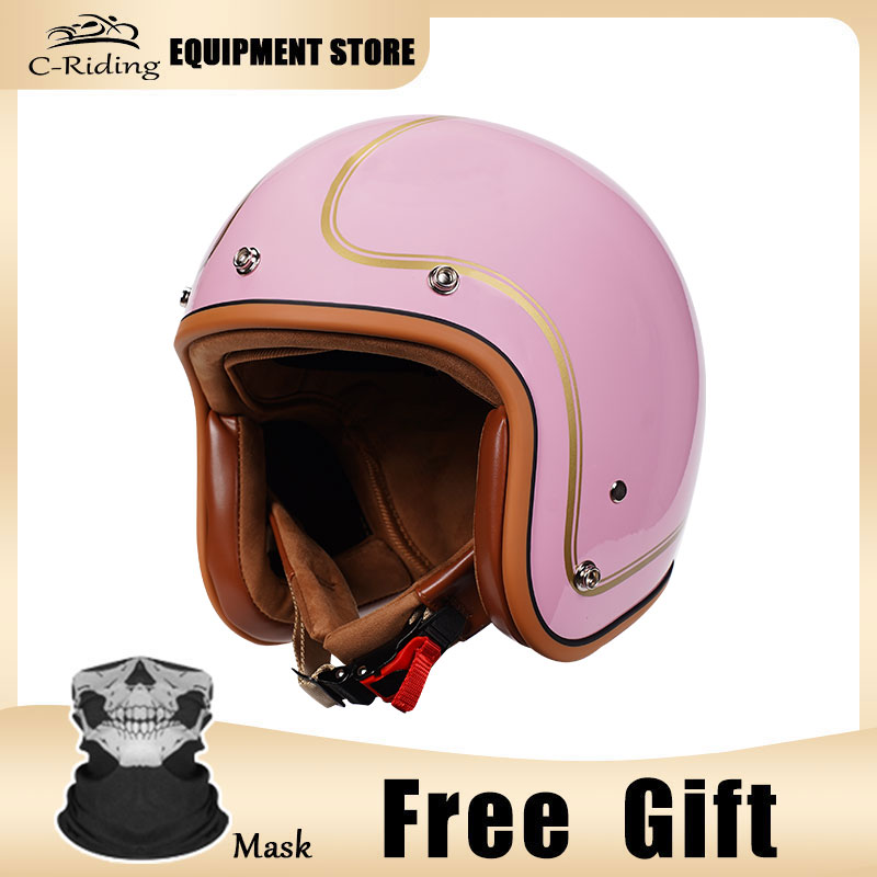 Lvory-cascos de Moto clásicos de cara abierta para hombre y mujer, medio casco para Moto, ciclomotor, Jet, Retro, blanco, aprobado por DOT, 3/4: Azul / M