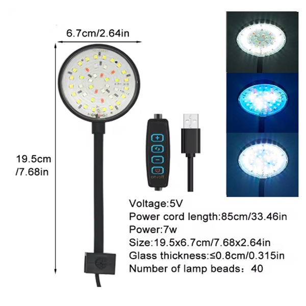 5W/7W doprowadziło 5V USB ryba czołg spinacz lampa udekorować doprowadziło pełny widmo kontrola lampa glony lampa mini ozdobny mały czołg oświetlenie: zielony
