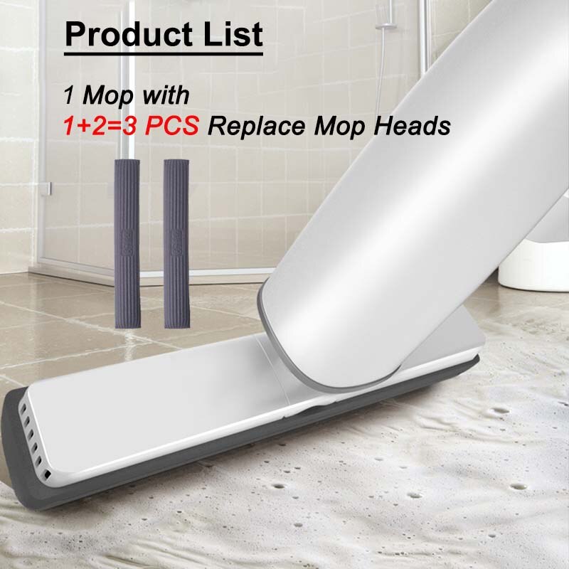 Automatische Self-Wringen Mop Vlakmop Met Pva Spons Mop Heads Floor Wassen Mop Voor Slaapkamer Household Cleaning Tools: Mop with 3 Head