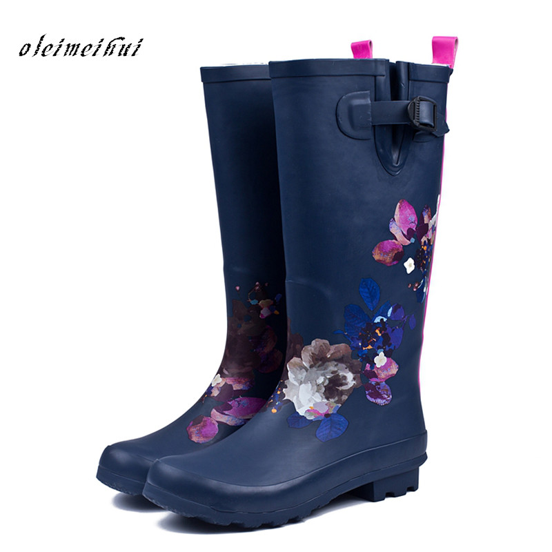 Rain Boots Women Pvc Prince Waterproof High Heel Water Shoes Tall Rain Boots Ankle Gummis Rain boots Female Rubber Toe Rainboots: 7.5