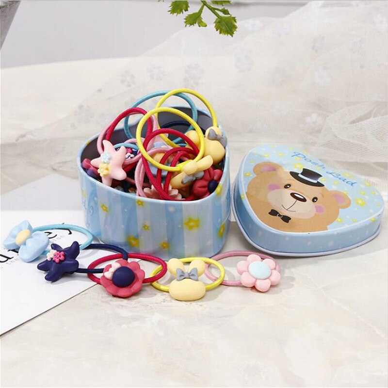 20 pièces/lot nouvelle boîte emballé filles mignon dessin animé élastique bandes de cheveux chapeaux chouchous bandes de caoutchouc bandeaux accessoires de cheveux
