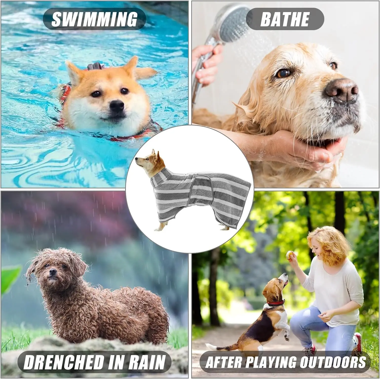 Dog Bathrobe Absorbent Pet Quick Drying Bath Towel Dog Bath Towel Large Small Dogs Clean Absorbent Bathrobe Full Body Wrap Cat