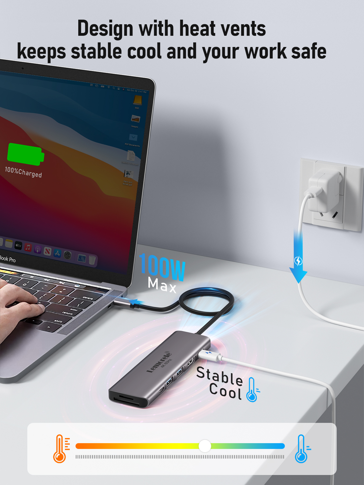 Lemorele 7in1 USB HUB Docking Station USB c Hub HDMI 4K 60Hz USB 3.0 Adapter PD100W Lading voor Macbook Pro Laptop Accessoires