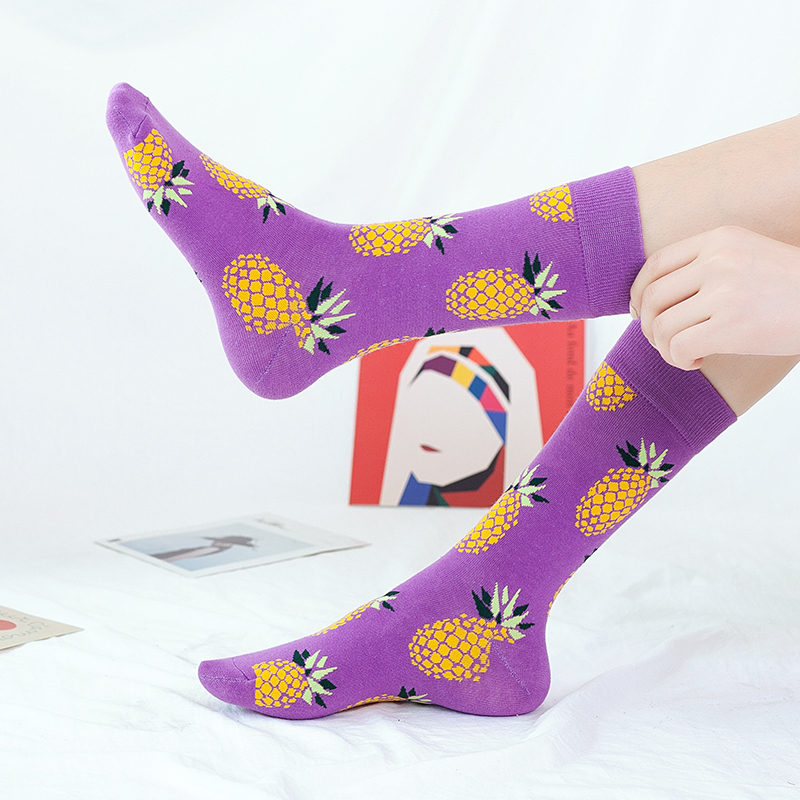 Calcetines felices de algodón para hombre y mujer, medias informales de Hip Hop Harajuku, fruta divertida, comida, tortilla, hamburguesa, aguacate, Sushi, cereza