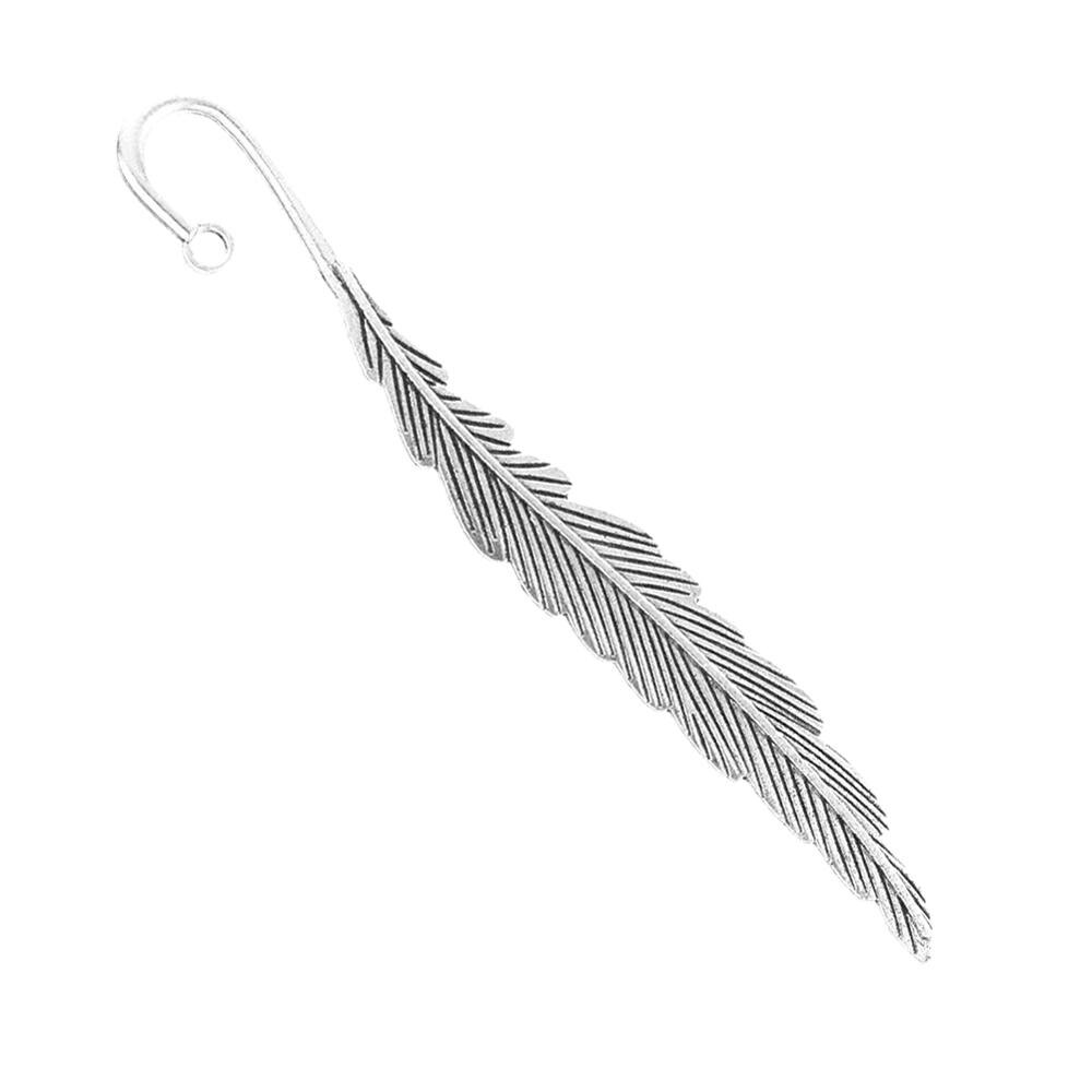 Marcapáginas de plumas de Metal Vintage, de aleación, con forma de pluma, Marcadores de libro VDX99 10 Uds.: Dark Silver