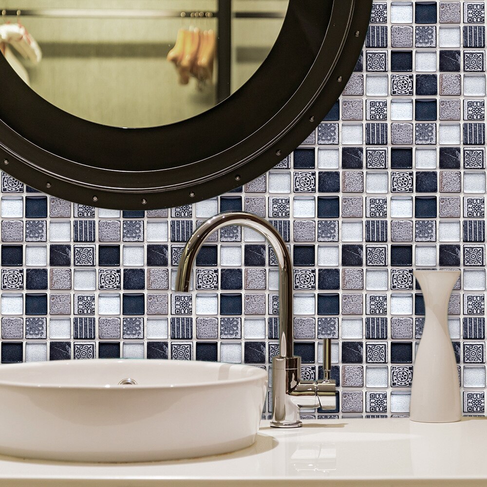 Pegatinas de pared de azulejos de mosaico de mármol, cubiertas planas impresas en 2D para cocina, baño, pelar y pegar, Mural de arte impermeable, 10 piezas