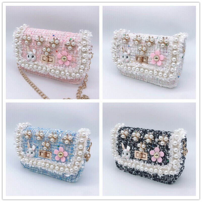 Newest Children Kids Baby Girl Pearl Flower Decor Handbag Shoulder Messenger Bag Cross Body Round Bag Girls