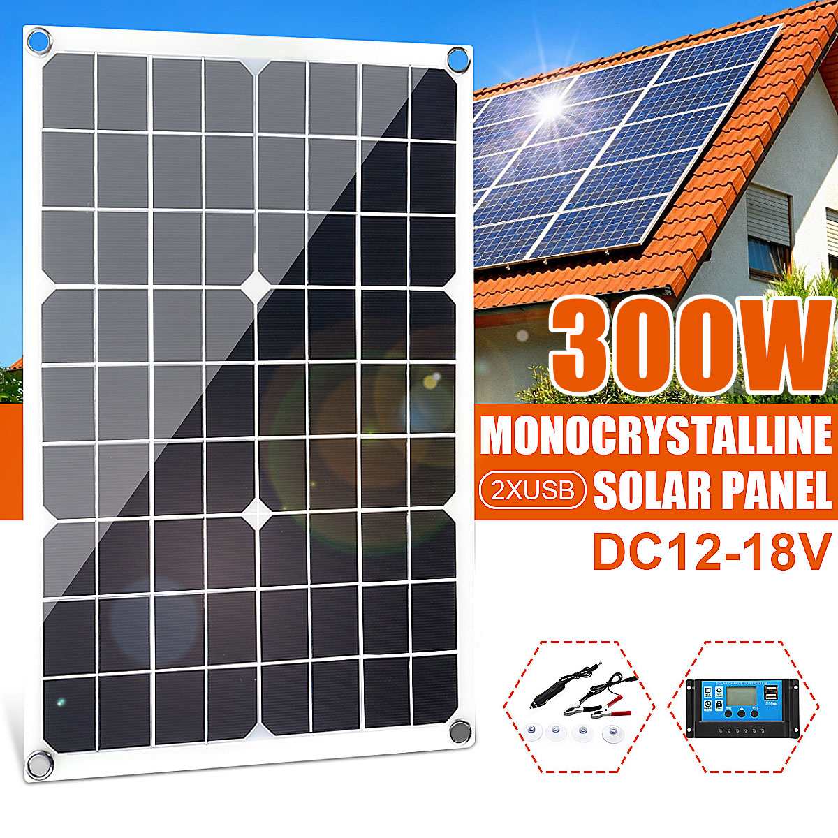 600W/300W Zonnepaneel Waterdichte Draagbare Dual 12/5V Dc Usb Snel Opladen Emergency opladen Outdoor Batterij Oplader Voor Auto Yac