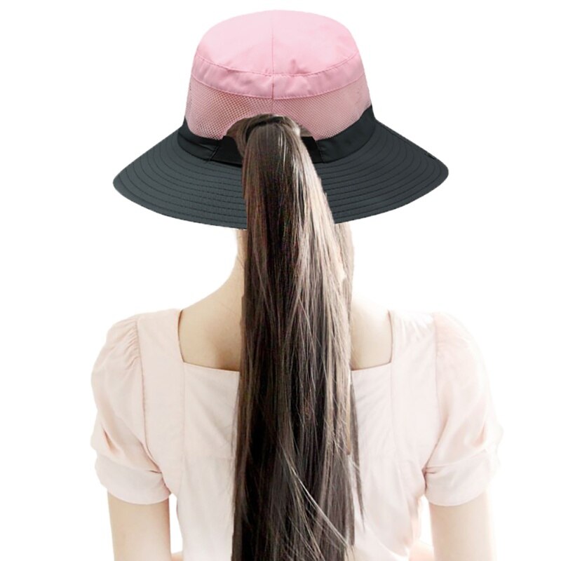 Sport Womens UV Protection Wide Brim Sun Hats - Cooling Mesh Ponytail Hole Cap Foldable Travel Outdoor Fishing Hat Style