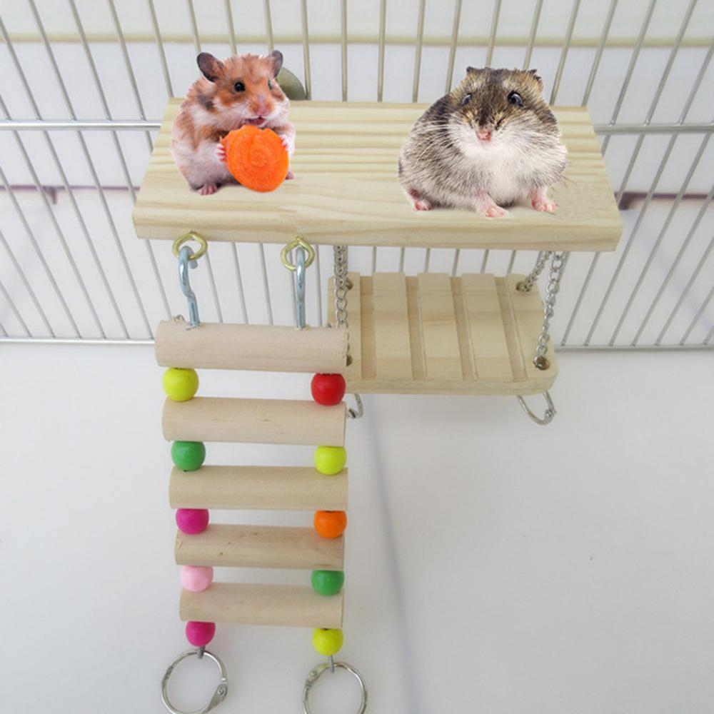 Hamster Hout Platform Met Chew Speelgoed Chinchilla Klimmen Ladder Kooi Accessoires 11UA
