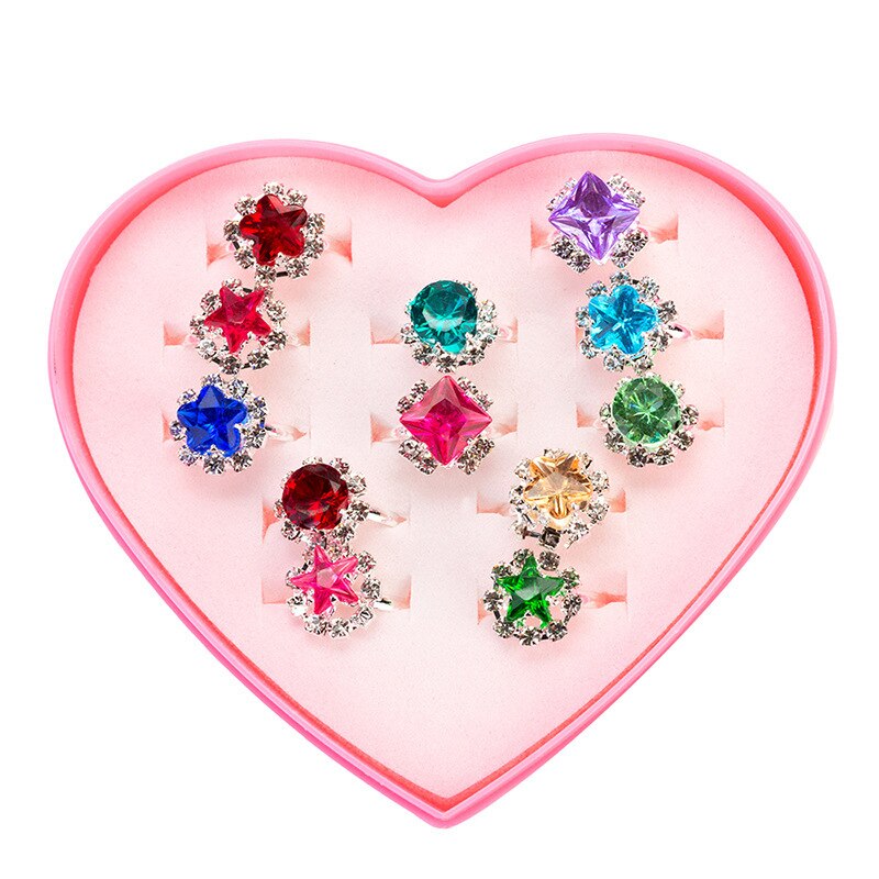 6/8/12 stk / kasse kid pige legetøjsring koreansk stil krone mønster pige perle ring dejlig sød prinsesse pige smykker ring: Hjerte kasse 12 stk