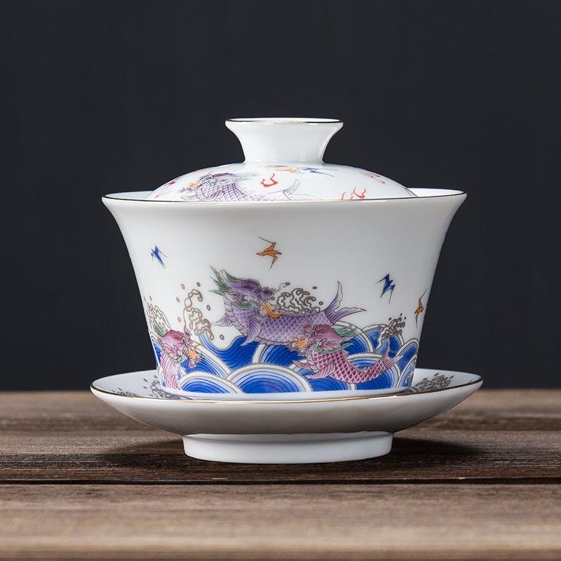 200ml kinesiske traditionelle gaiwan terrin kungfu te kopper porcelæn te skål håndmalet te sæt rejse te tilbehør: 3