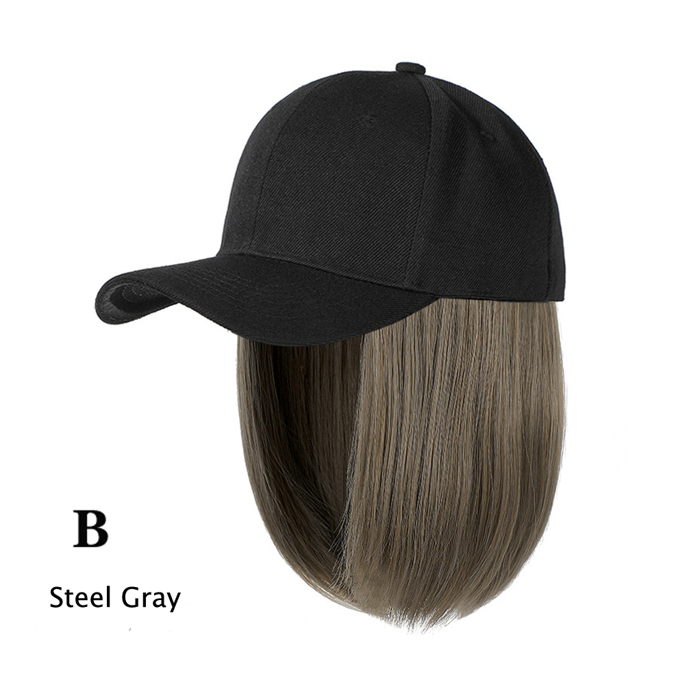 Beanies Hat With Hair Wigs For Women 24 inch Long Straight Hair Synthetic Wig Warm Soft Ski Knitted Autumn Winter Cap: Light Grey