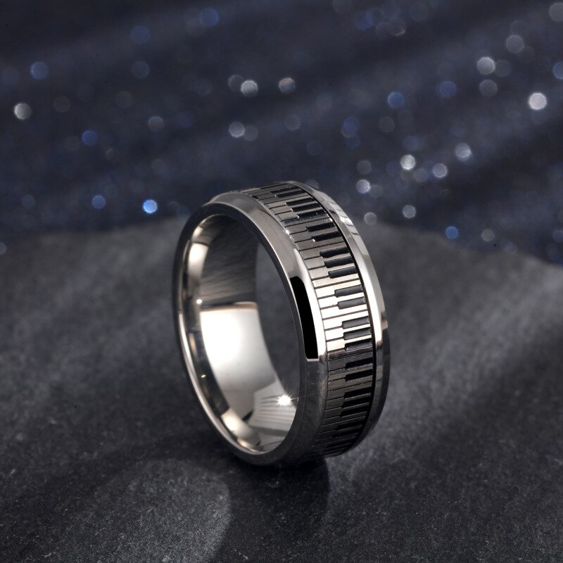 Stainless Steel Men&#39;s Rotatable Piano Pattern Ring Personality Music Lovers Jewelry Accessories