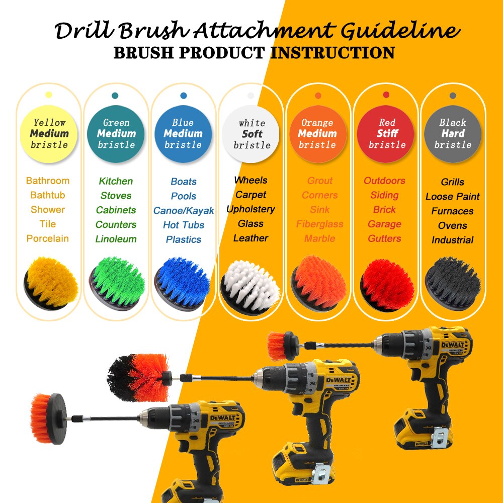 4pcs/set Drill Power Scrub Clean Brush Outdoor Cleaning Supplies with Extension for Garden-Farm - Horse - Barn - Water Trough