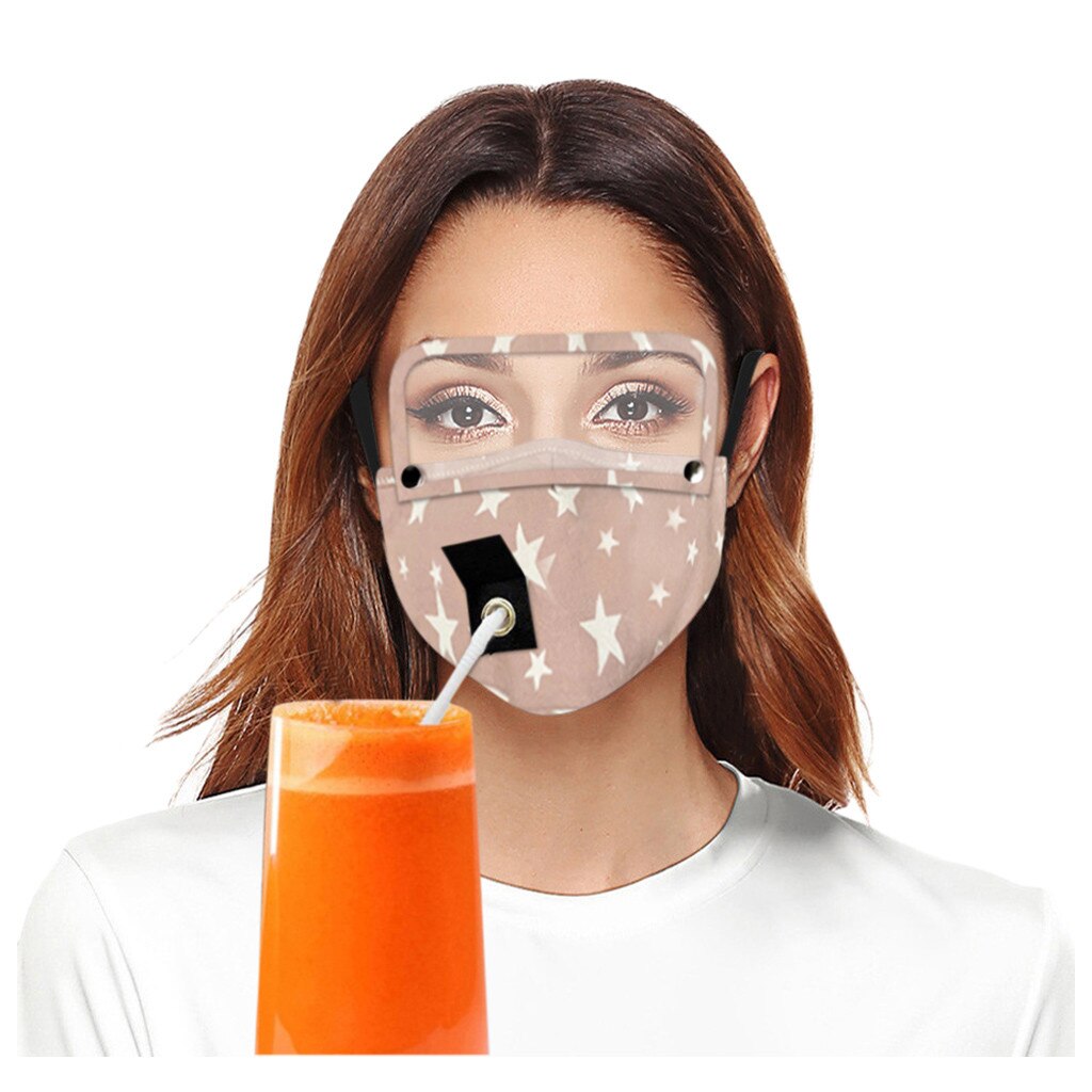 Masque facial à boire réutilisable adulte avec trou pour la paille et les yeux détachables: C