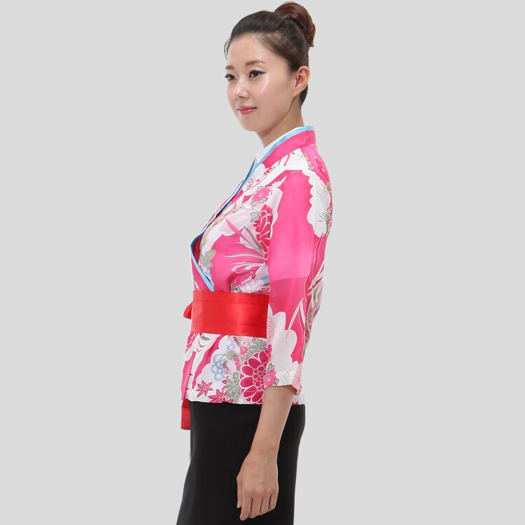 Traje de cocina japonesa para mujer, uniforme tipo kimono de servicio de restaurante, uniforme Ropa de Trabajo camarera chef con estampado