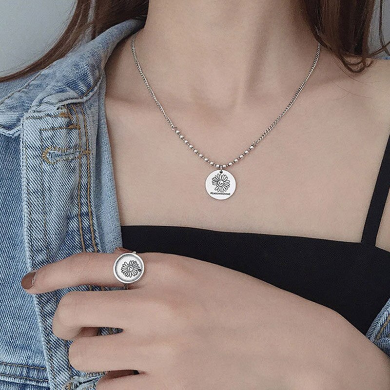 Foxanry INS 925 Sterling Silver Daisy Rings for Women Simple Geometric Vintage Handmade Party Jewelry