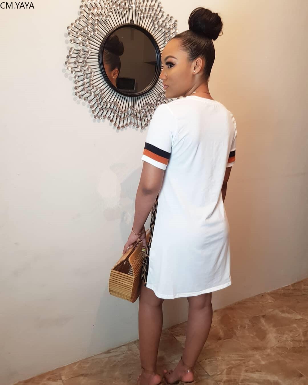 women summer stripes leopard print short sleeve o-neck mini casual dress steetwear dresses vestido GLD8295