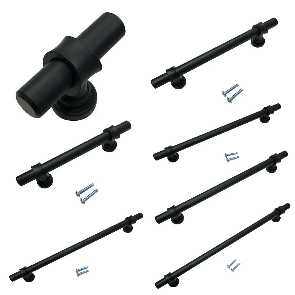 Svart metall kjøkken skap dør skap t bar håndtak trekknapp 50mm-308mm