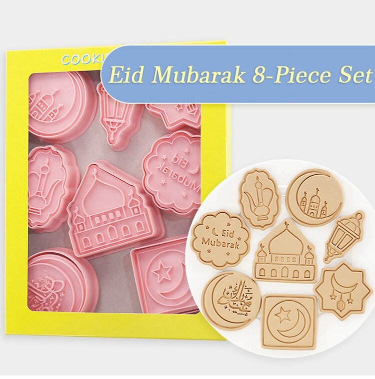 QIFU Eid Mubarak Camel Moon Star Biscuit Mold Cookie Cutters Set Ramadan Islamic Muslim Party Cake Baking Tools Cookies Decor: 8PCS