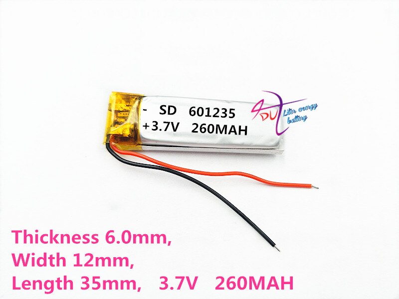 Batería de polímero de litio de 3,7 V, 601235, 061235, 260mAh para Mp3, GPS, PSP, auriculares bluetooth, BC31, v5.0