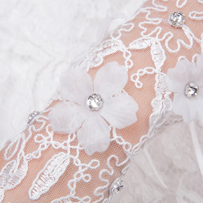 Guantes de novia cortos de encaje sin dedos para novia, accesorios de boda, bordados, con abalorios blancos, a la