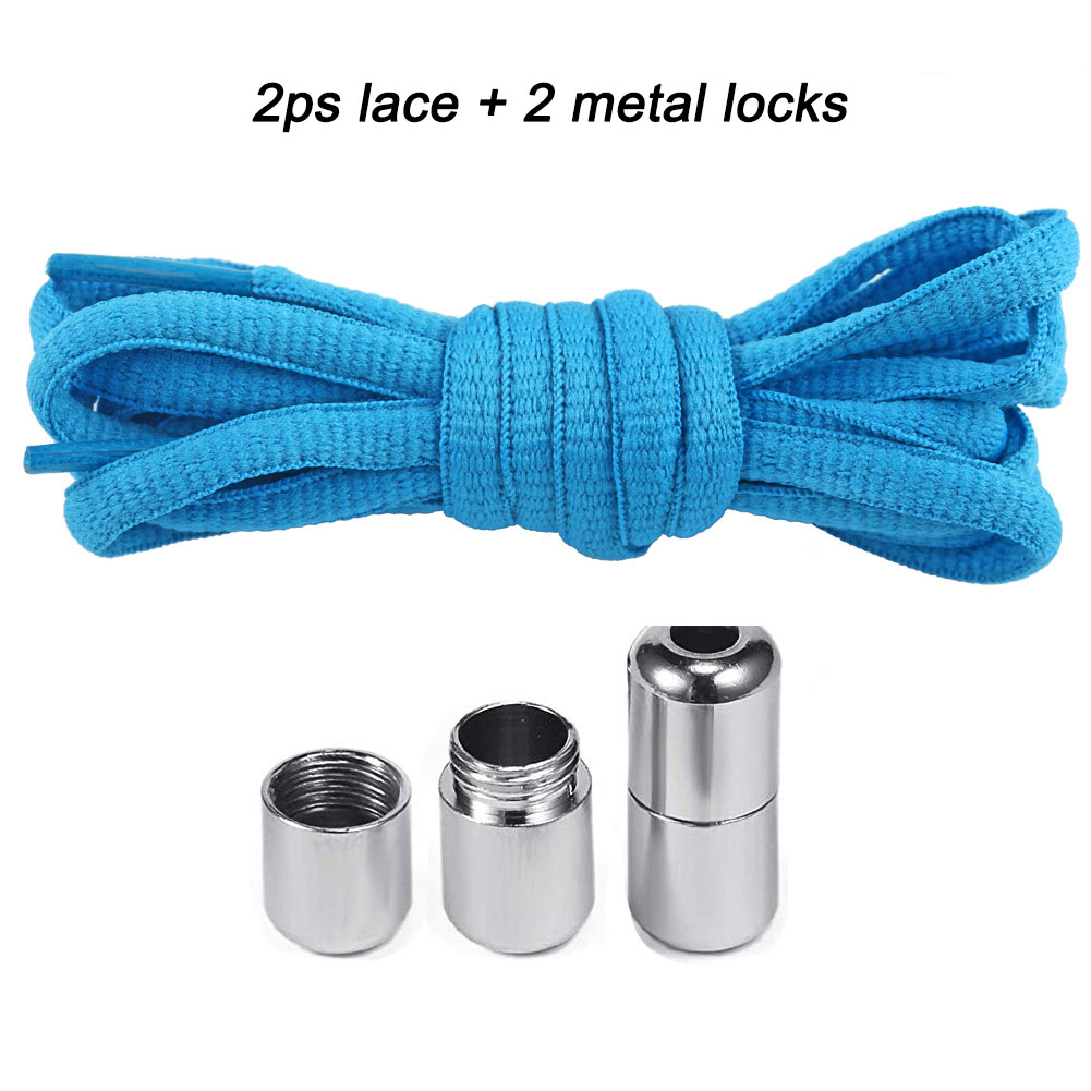Elastische Geen Tie Schoenveters Ronde Metalen Lock Veters Voor Kinderen En Volwassen Sneakers Quick Schoenveters Halve Cirkel Shoestrings: Sky Blue