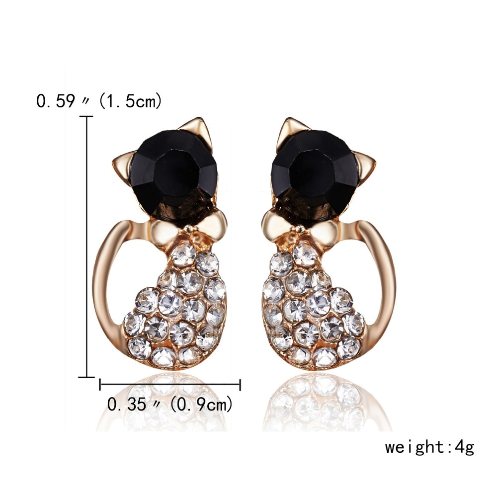 Pendientes de gatito de cristal brillante para mujer y niña, aretes de gato de acero inoxidable, accesorios de joyería, ,