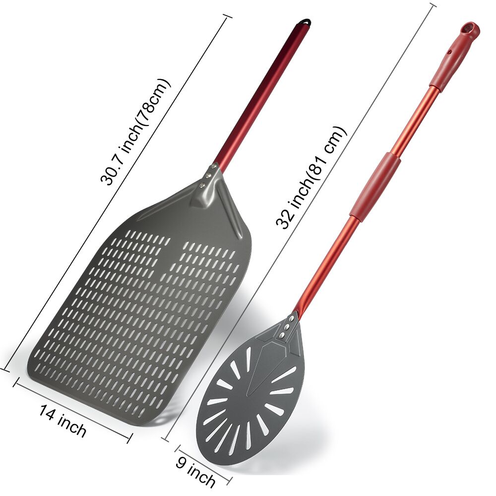 SHANGPEIXUAN 12" Hard Anodized Pizza Peel with Pizza Turning Shovel Set Perforated Rectangle Aluminum Pizza Peel Silicone Handle: light yellow
