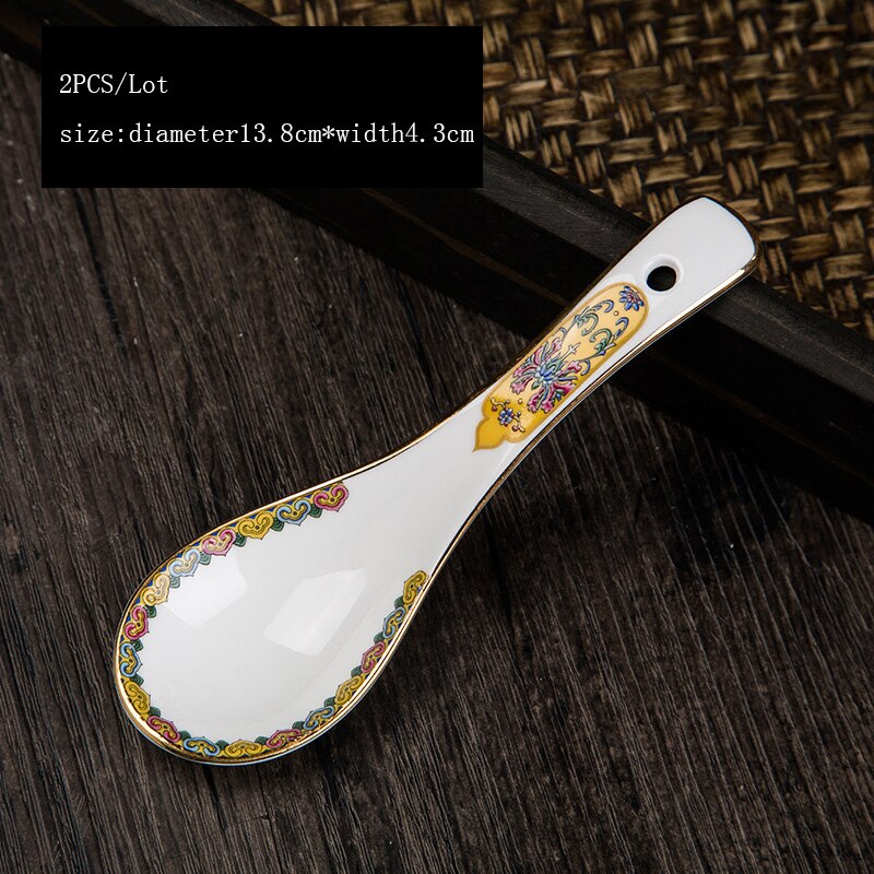2 Stks/partij Chinese Stijl Keramische Lepel Thuis Servies Soeplepels Keuken Accessoires Tool Emaille Paleis Rijst Scoop Servies: B 2PCS